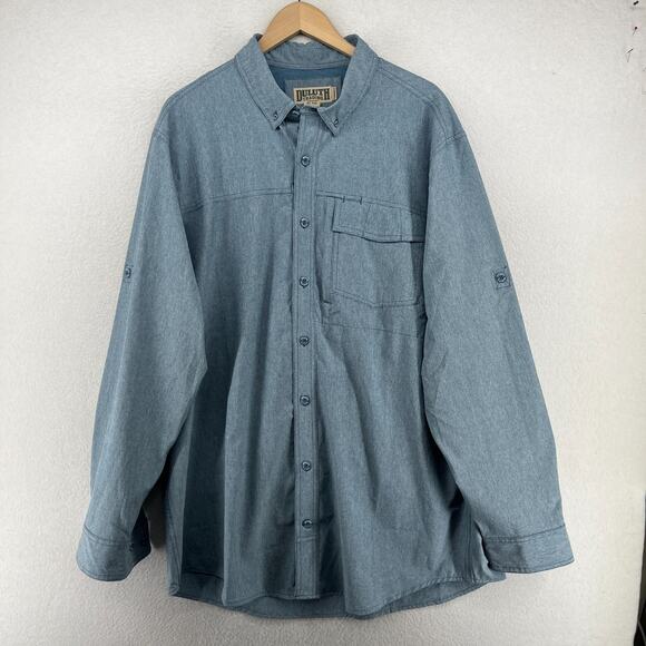 DULUTH TRADING Shirt Mens XLT Tall Stripe Button Up Vented Roll Tab Sleeve Blue - Picture 2 of 16